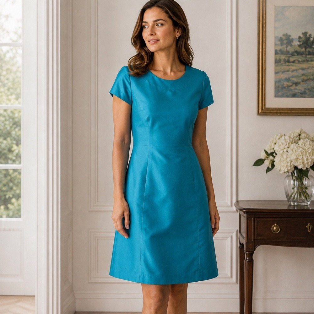 Sara Campbell NWT 100% Silk Turquoise Embroidered Dress Size 8 Made USA